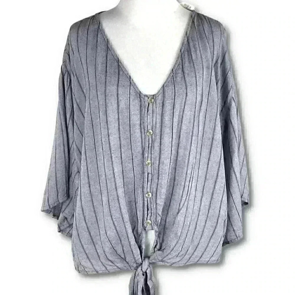 Blue Rain Tops - Blue rain Womens top size M blue striped v-neck boho peasant